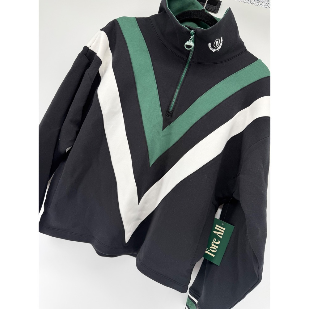 Fore All Suie Sweatshirt Black Green White Quarter Zip Golf Pullover M $128 - Picture 2 of 7